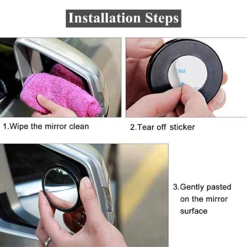 Blind Spot Mirror Wide Angle Convex 2Pcs - 2개입 원형 프레임 볼록형 사각지대 거울