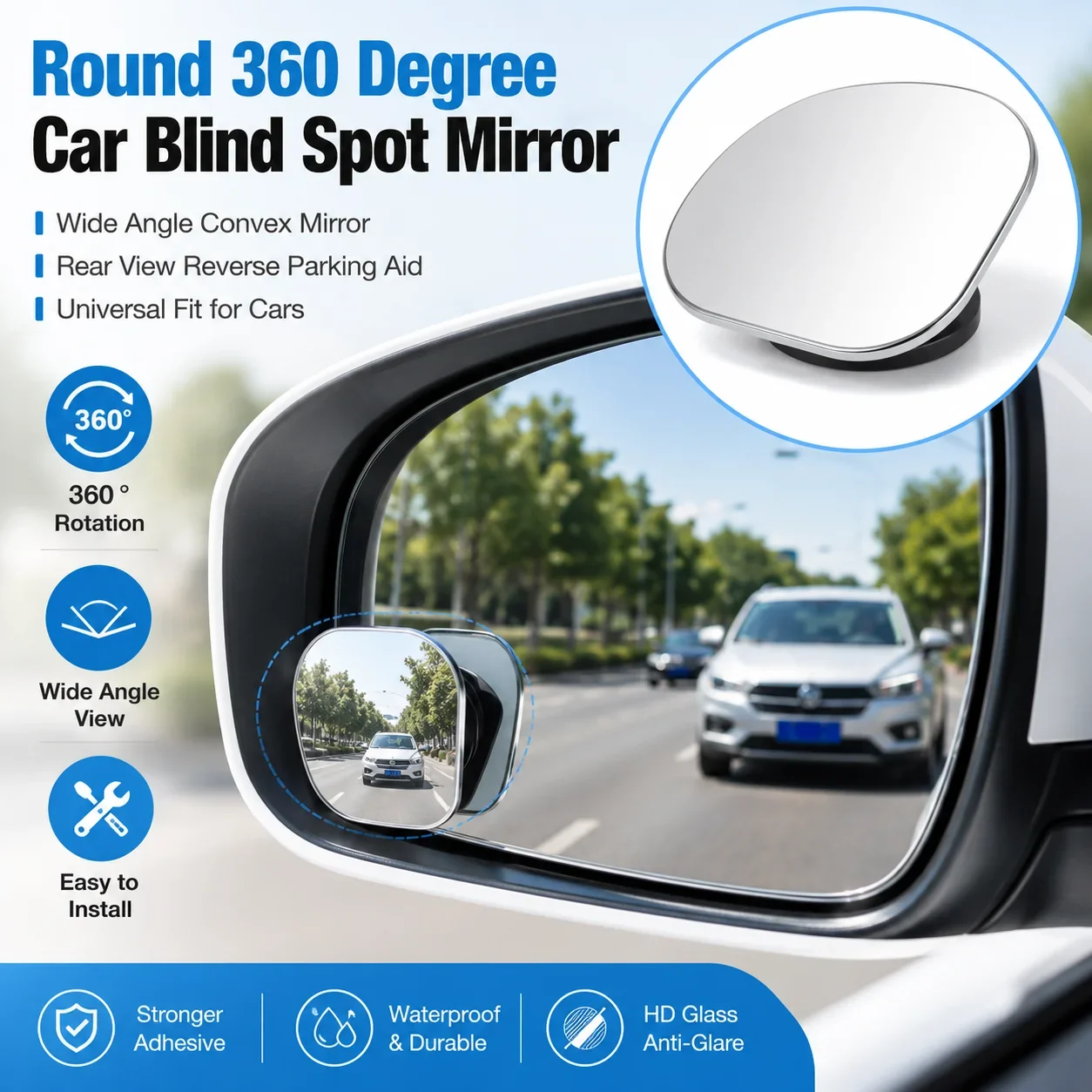 2개 자동차 보조 사각지대 미러 광각 360도 조절 가 - Blind Spot Mirror Wide Angle Convex 2Pcs 리뷰 및 가격